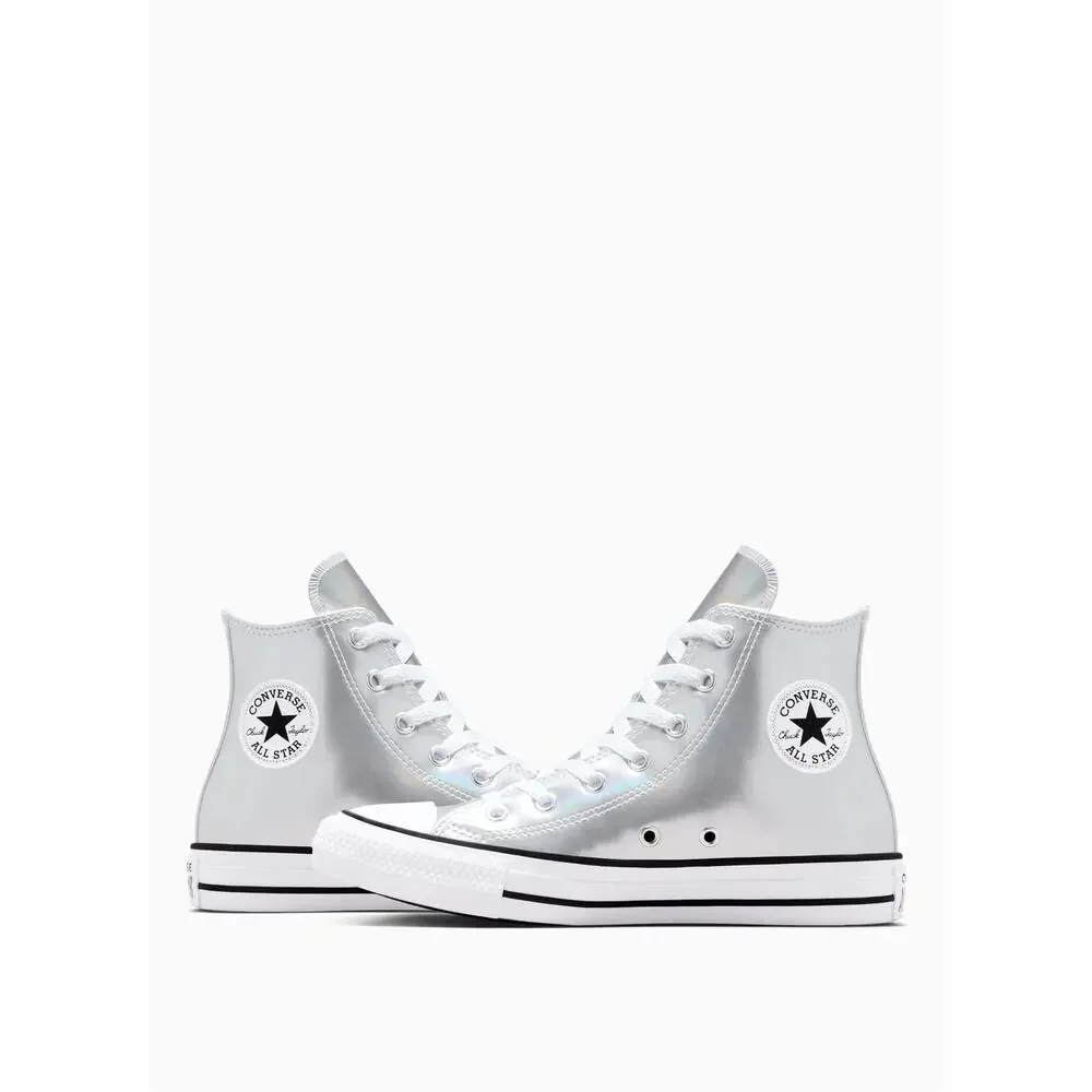 NWT Converse Boy's Chuck Taylor All Star Metallic Sneaker, Silver/White, 4 US